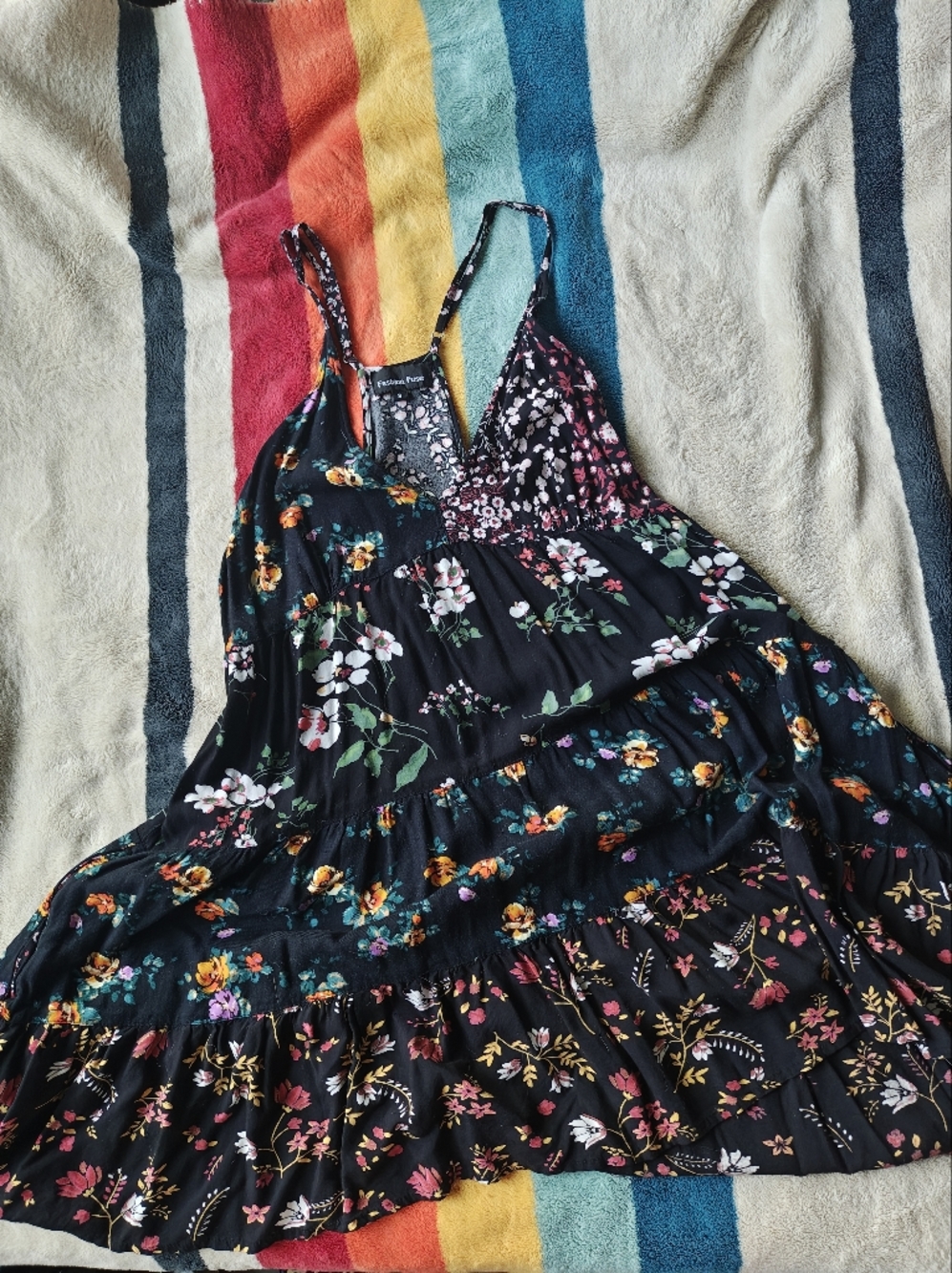 Black Floral Mini Dress with Mixed Floral Prints